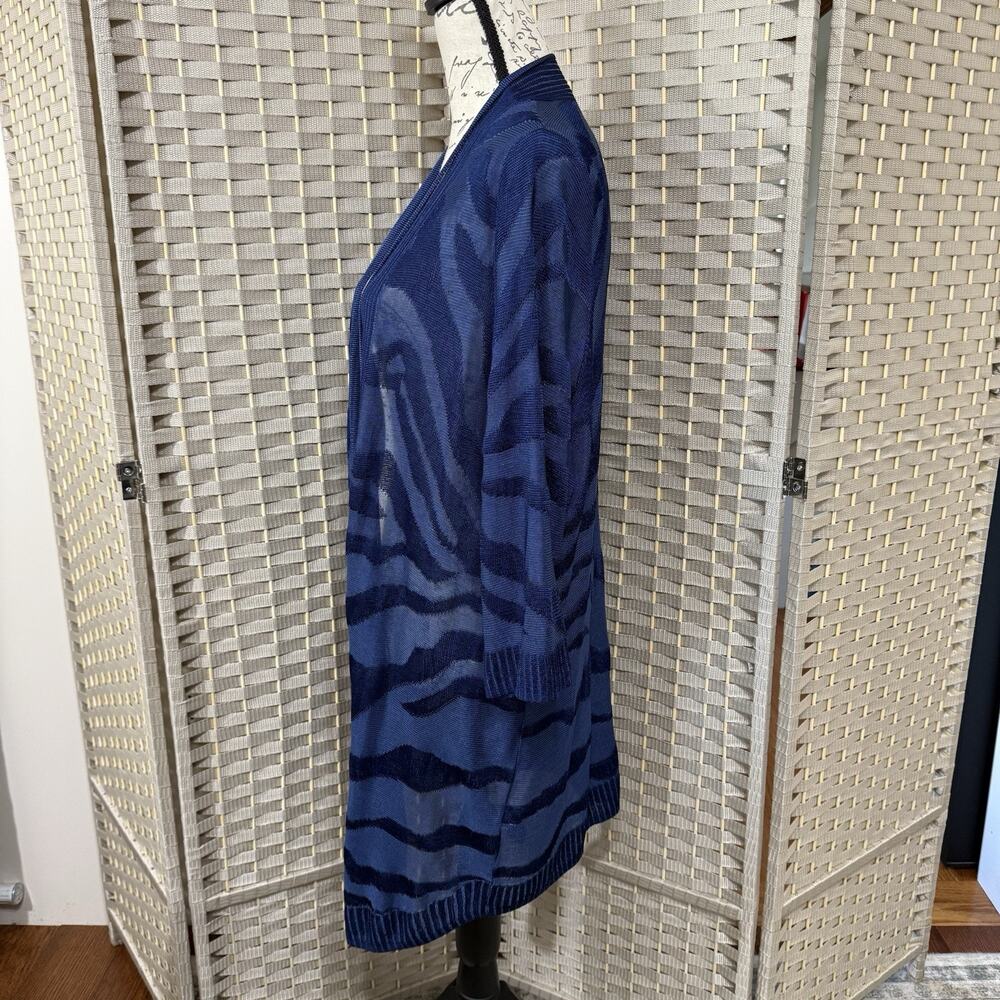 Chico’s Travelers Open Front Cardigan Size 3 XL Navy Zebra Knit Mesh Sweater EUC - Picture 2 of 11